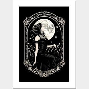 Gothic Vintage Witch and Moon Posters and Art